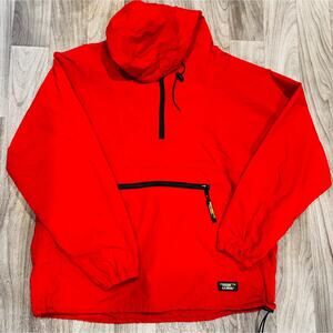 L.L. Bean Vintage 80s Anorak Jacket Mens L Red Nylon Pullover Windbreaker USA